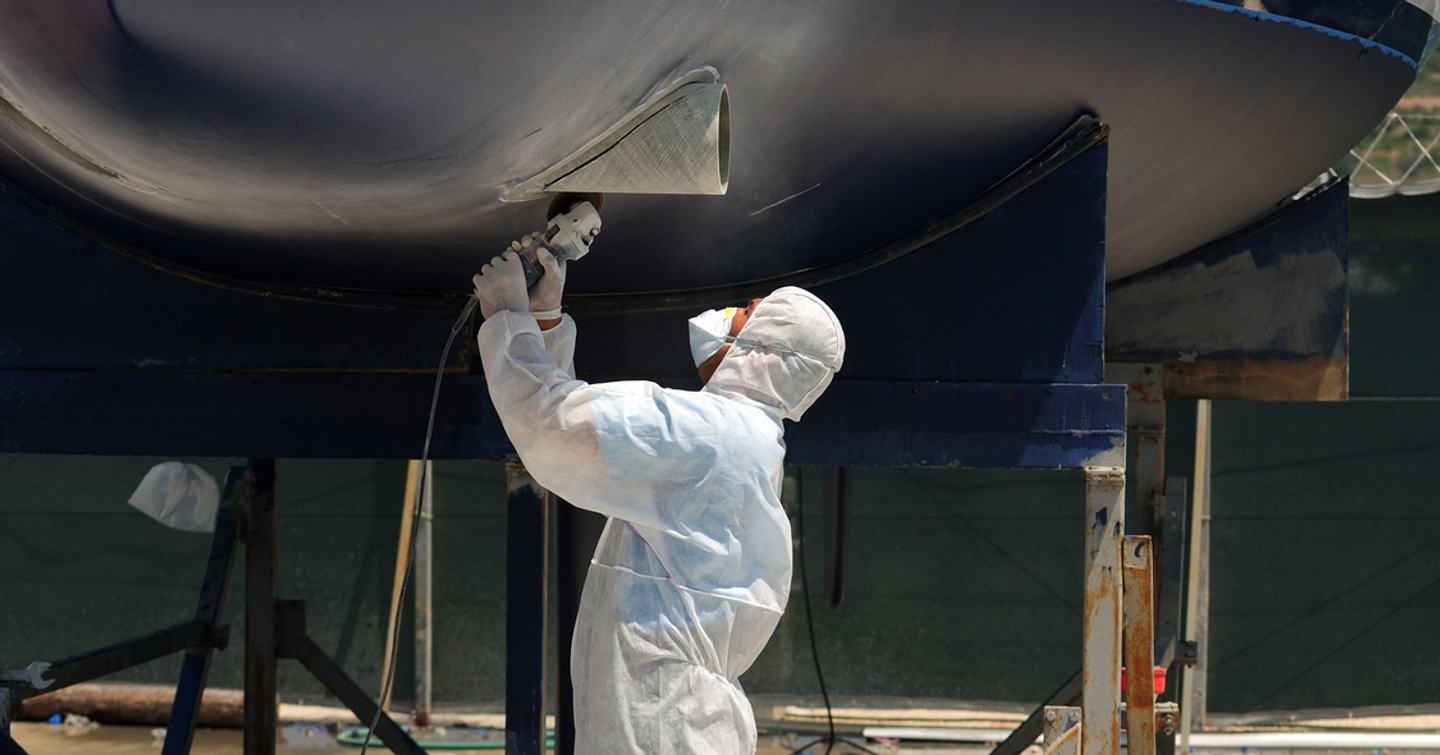 Yacht being repaired at shipyard 