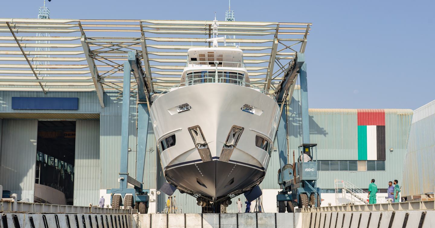 Nomad yacht Charisma at launch bow view 