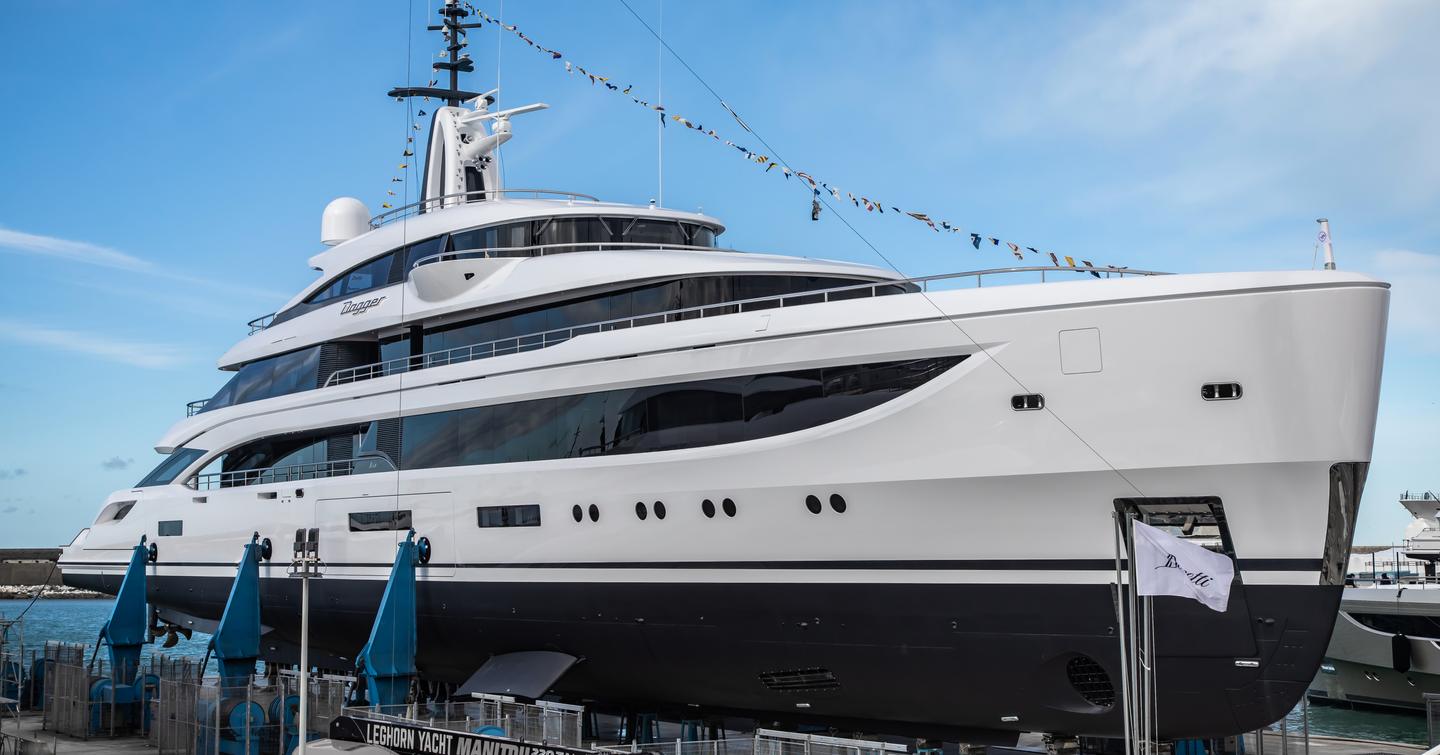  Benetti B.Now 67M Oasis superyacht at launch ceremony with bunting 