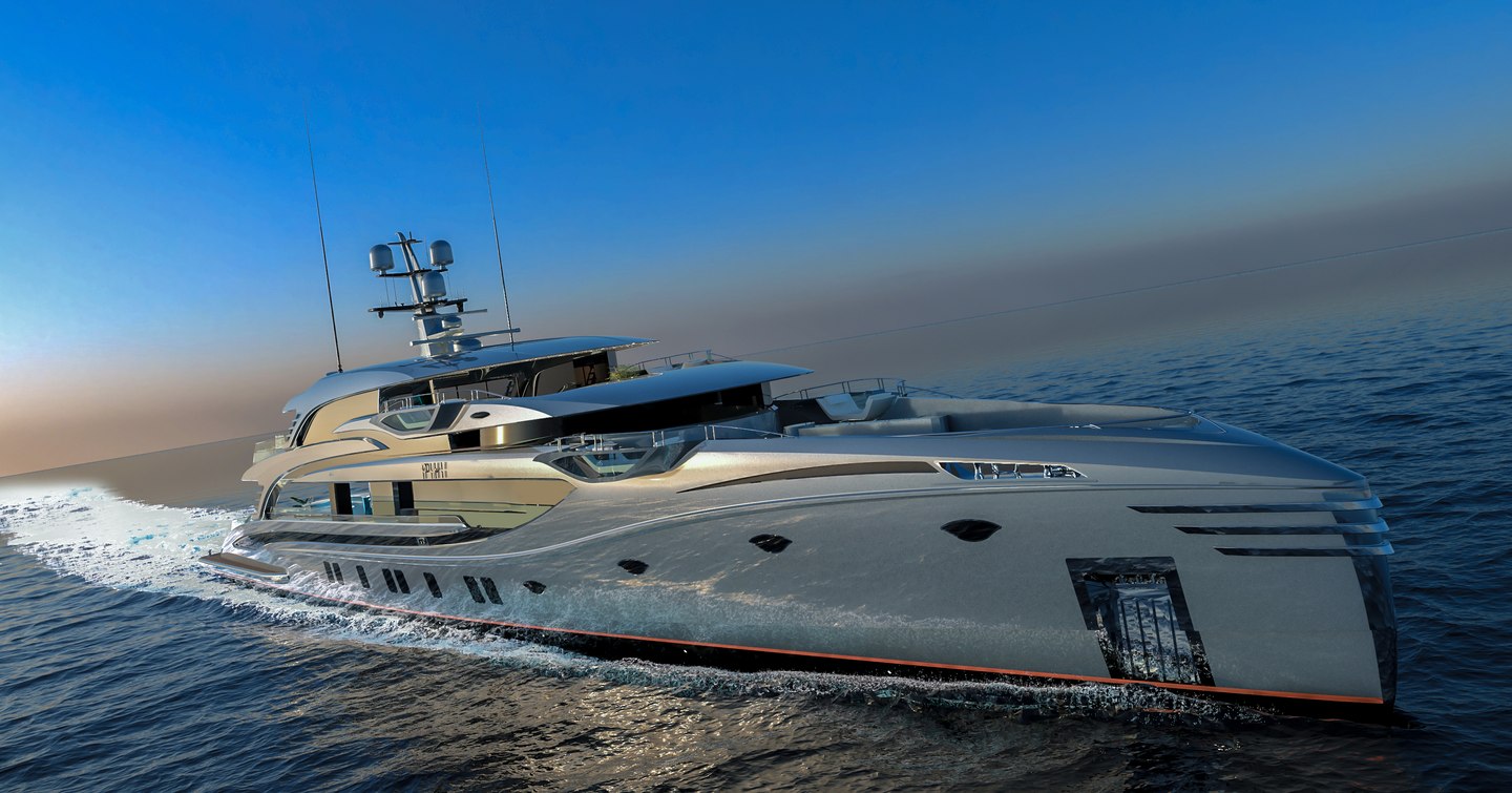 CGI of superyacht PHI on the water