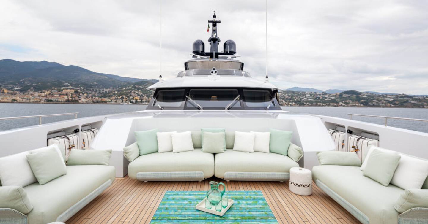 Upper deck on board motor yacht ALP with comfortable seating area 