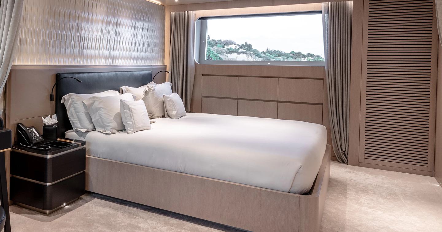 Tankoa superyacht Kinda master cabin with large window 
