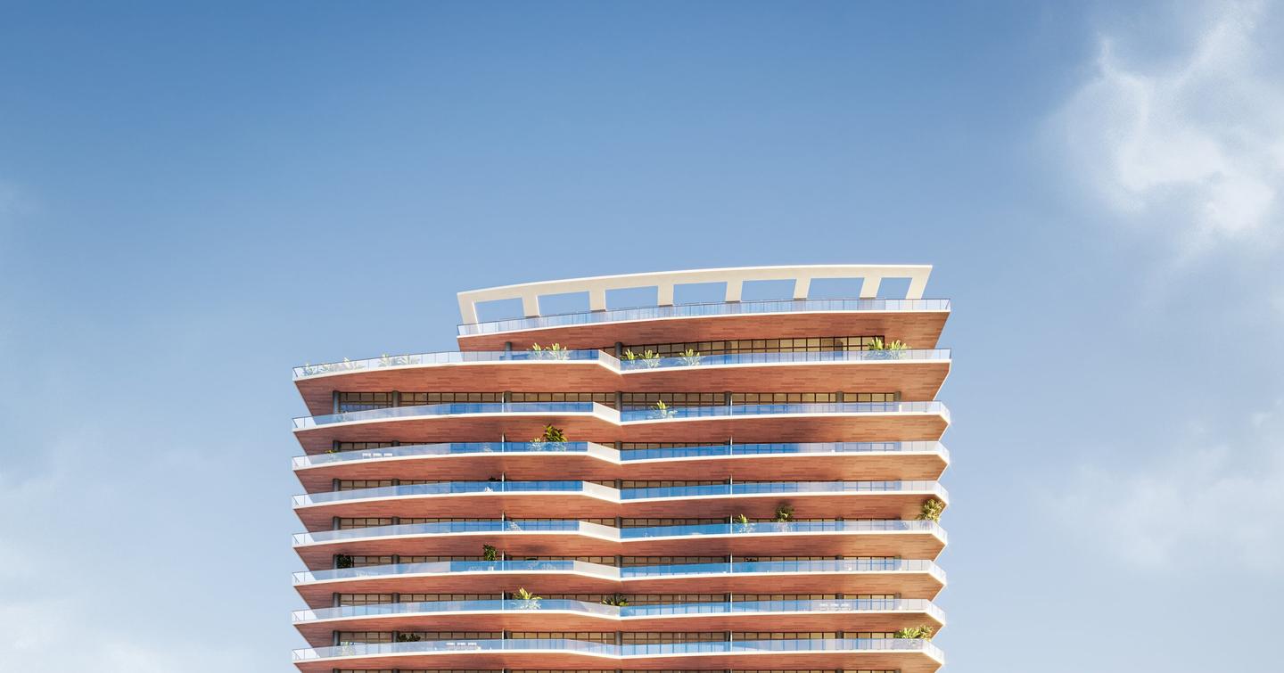 A render showing the exterior of the Riva Residenze