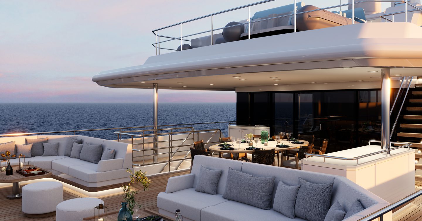 Explorer yacht SEVEN SEAS boasts ample seating on the upper deck, and tender storage on the top deck