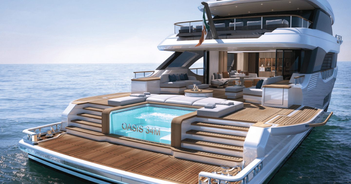 CGI showing beach club of Oasis 34M