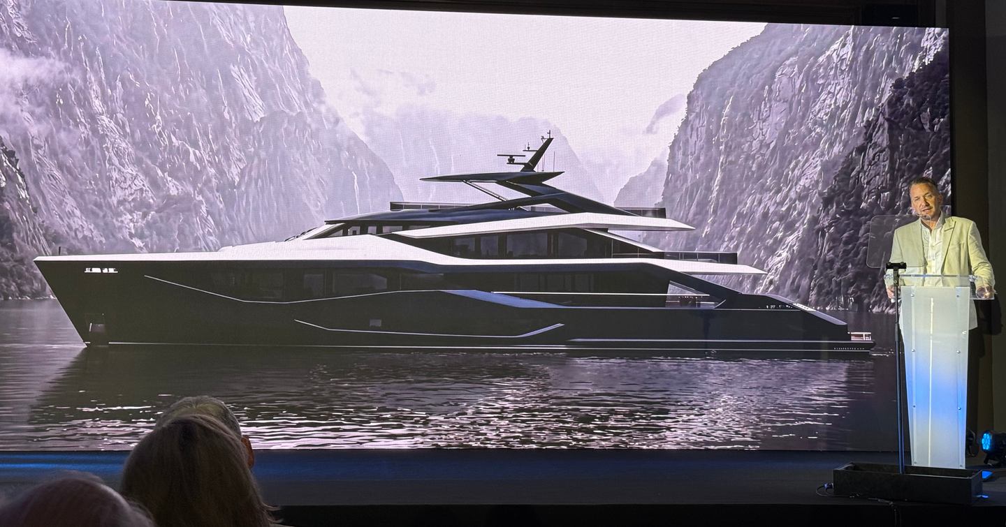 Sunseeker 45M Superyacht on screen at Sunseeker press conference