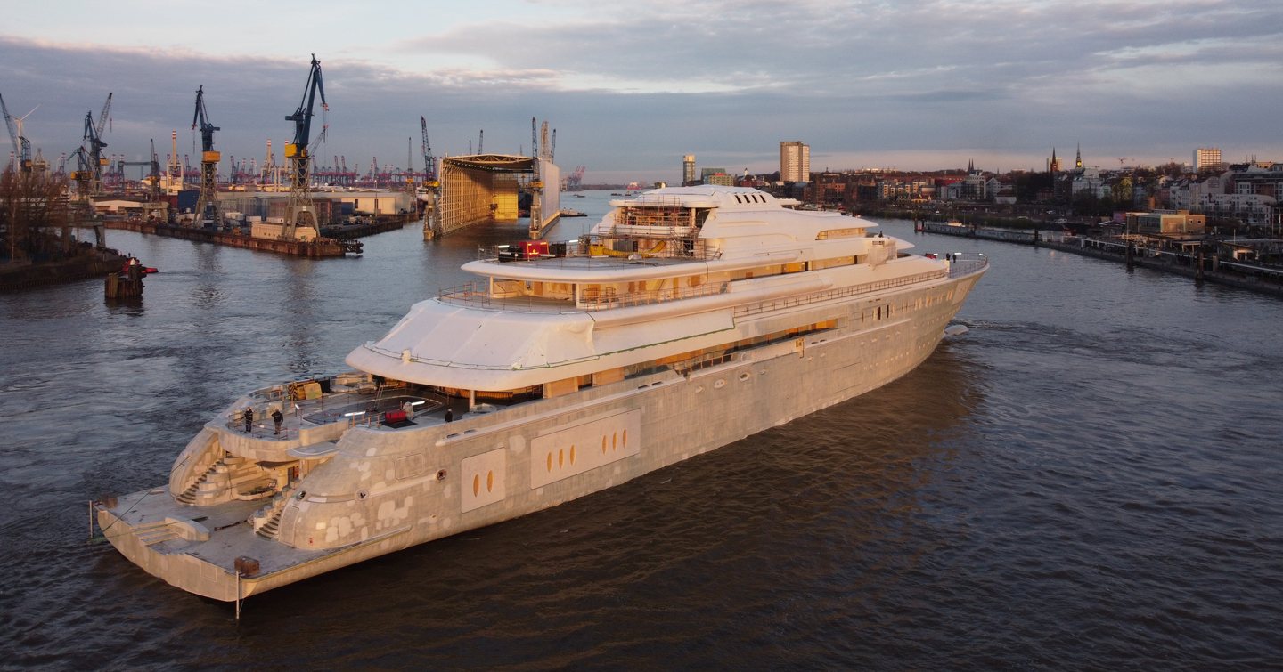 Lurssen 146m superyacht Project Opera being launched in Hamburg