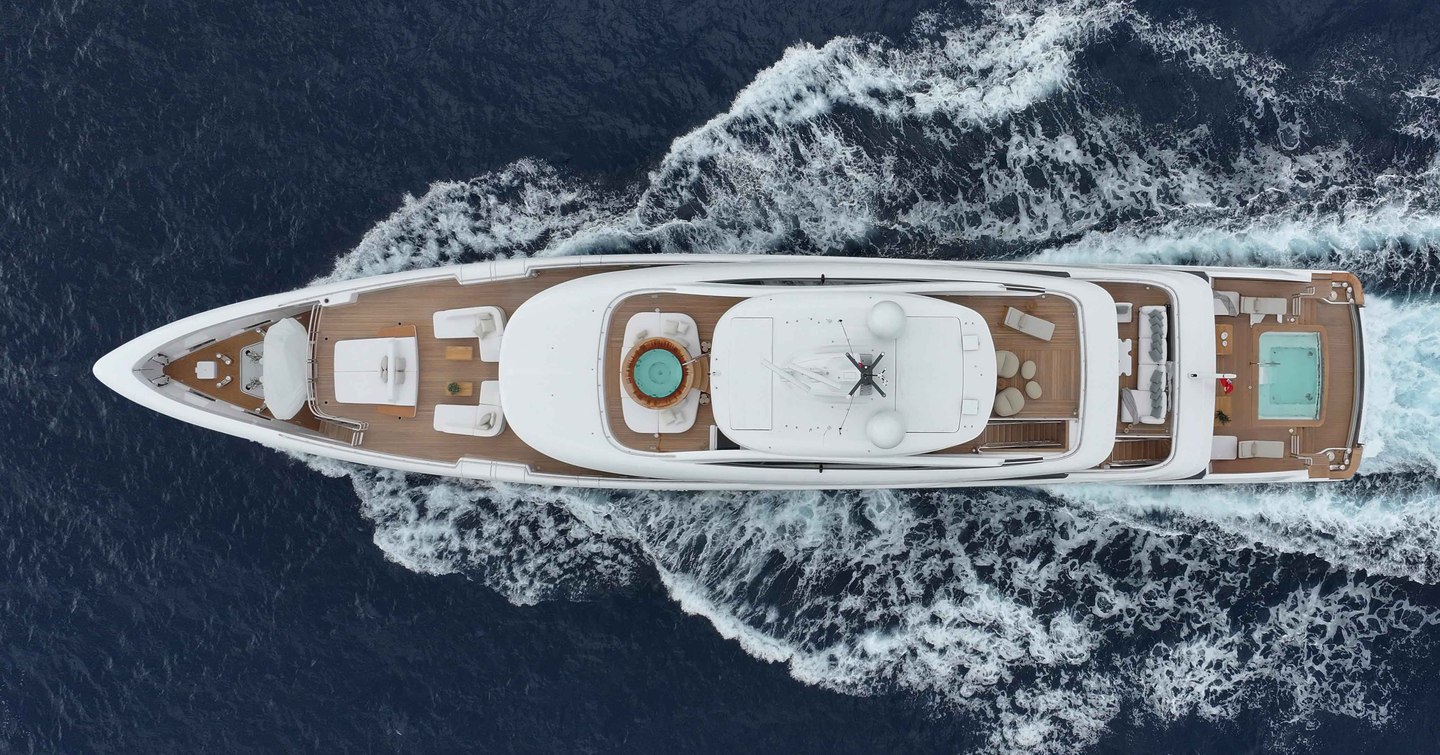 An aerial shot of Benetti superyacht ASANI