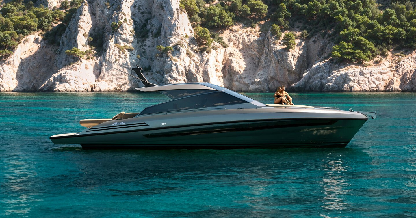 Fiart SX4 boat at anchor with woman on bow