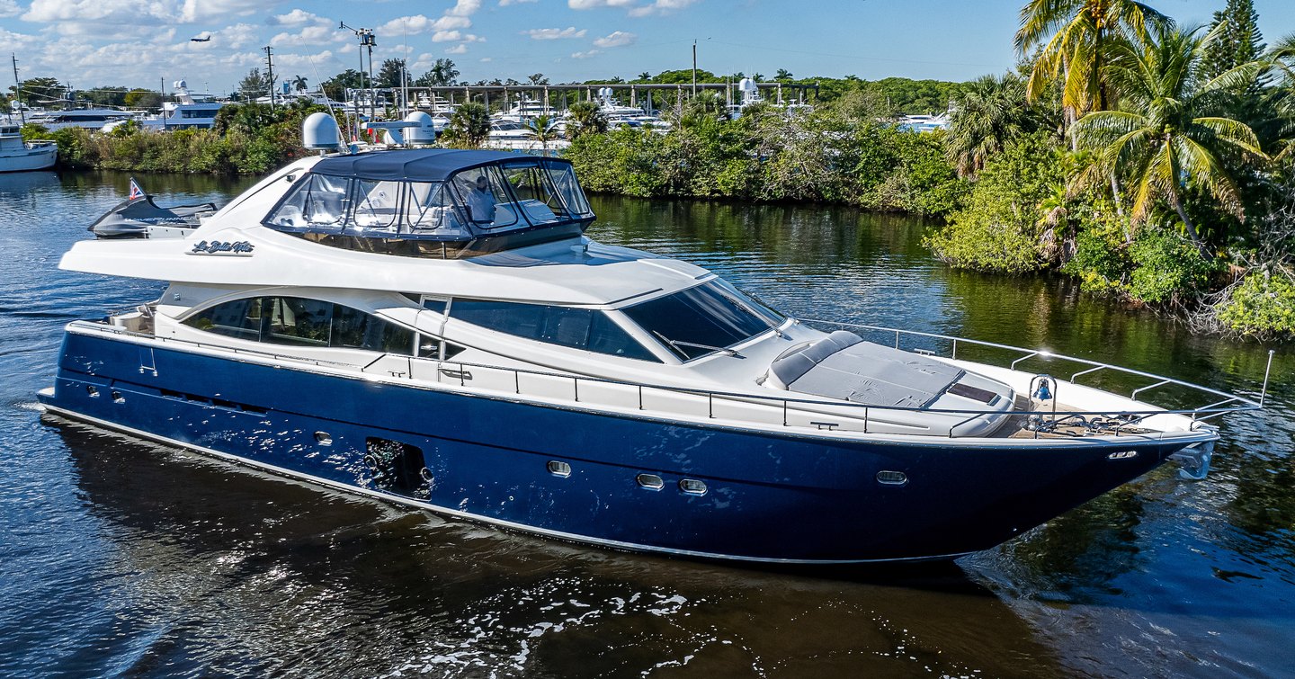 Ferretti motor yacht La Bella Vita at anchor side view 