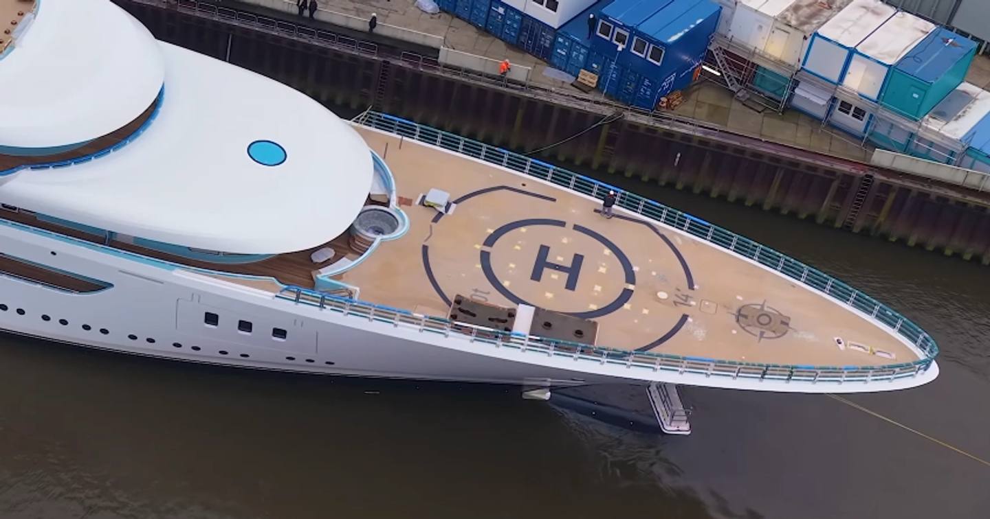 Close up of Lurssen 117m Superyacht Boardwalk foredeck helipad 