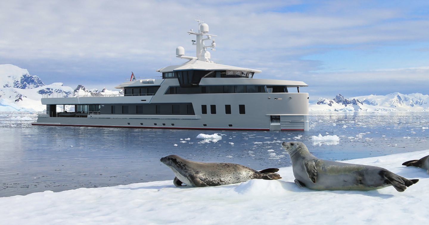  Damen Yachting explorer yacht After You at anchor in polar region  