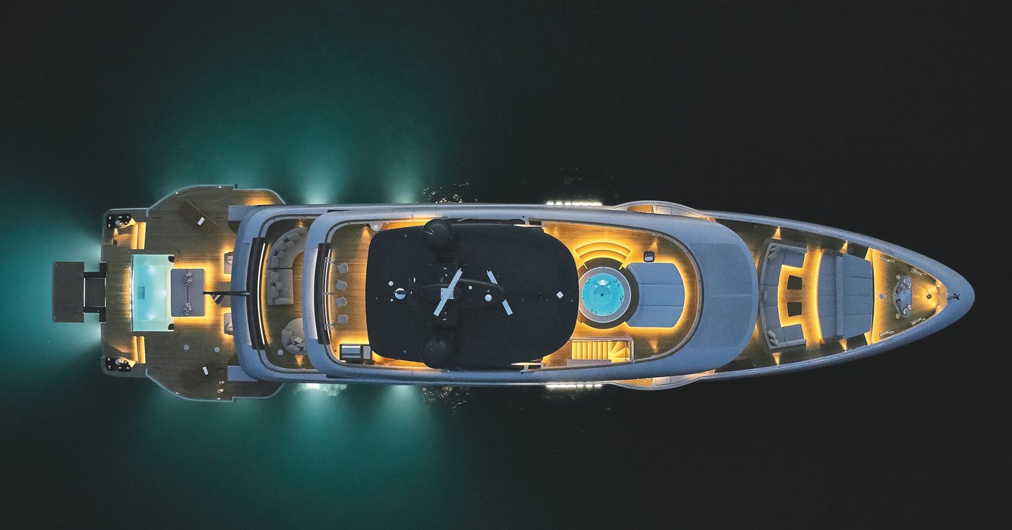 Benetti Oasis 40M superyacht at anchor aerial view 