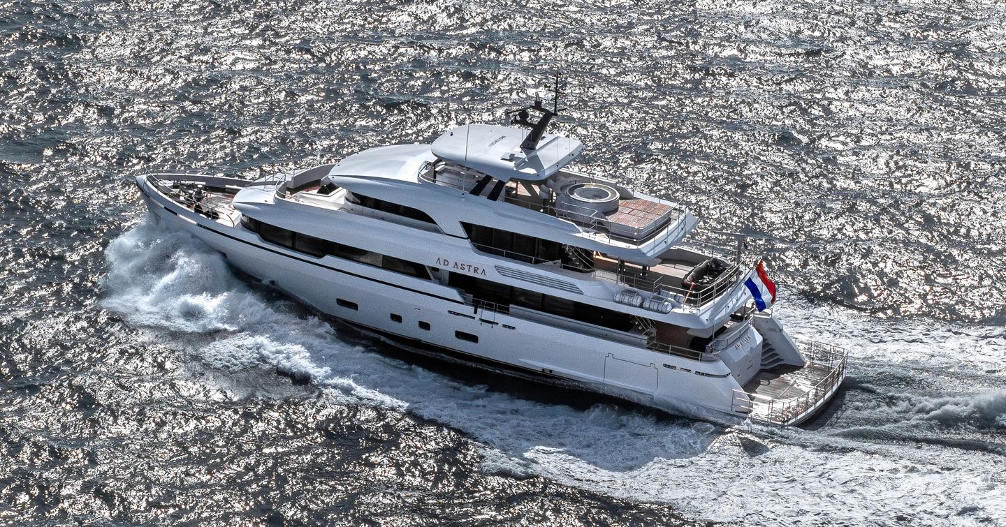 Aerial view of superyacht Ad Astra under way 