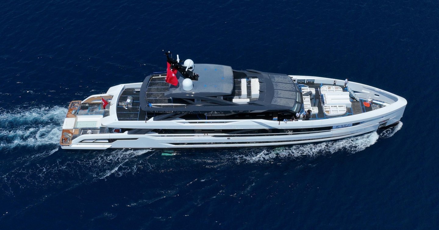 Aerial view of Motor Yacht Legasea under way