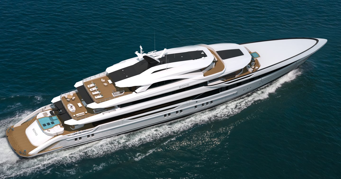 Aerial view of Bilgin superyacht Project Bond under way 