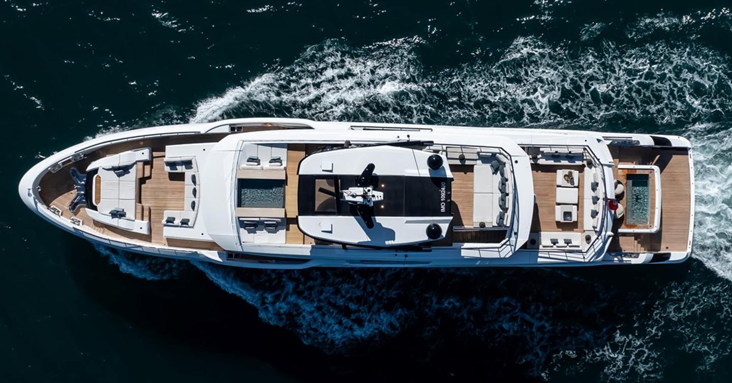 Aerial view of Superyacht Andala  nder way 