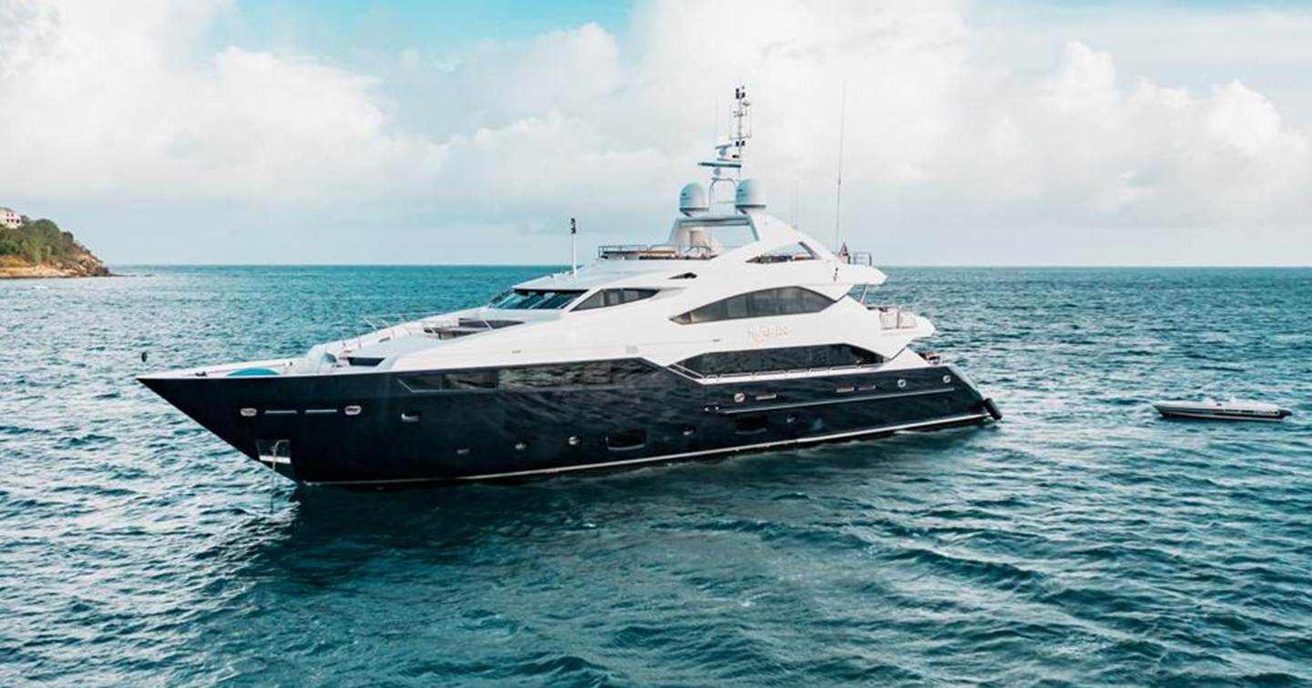 Port-side shot of MARIN by Sunseeker at anchor in a green sea