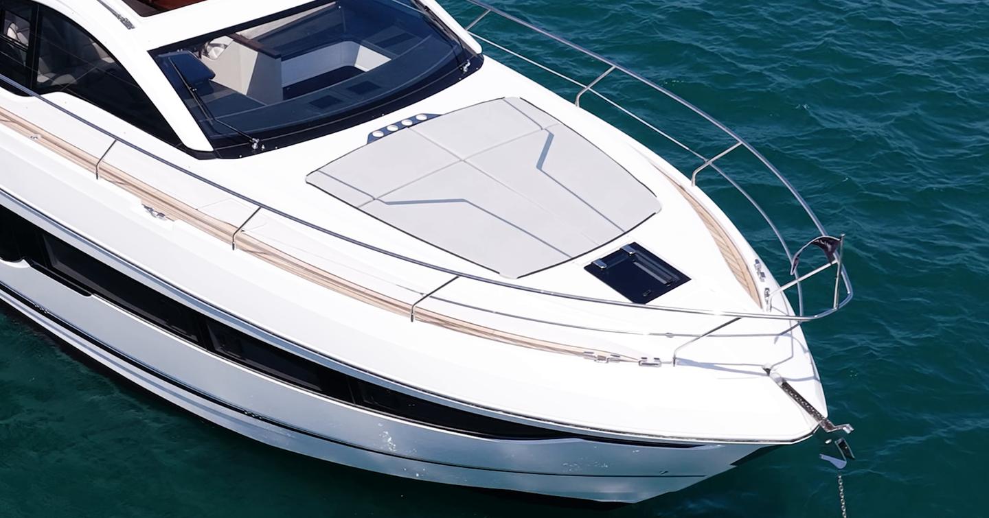 Foredeck sunpad and anchor arrangement on the Fairline Targa 47 GT