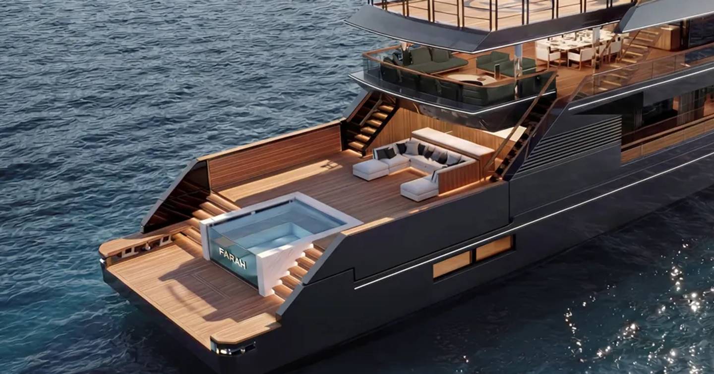 Rendering of Baglietto Project Farah Superyacht aft with infinity pool
