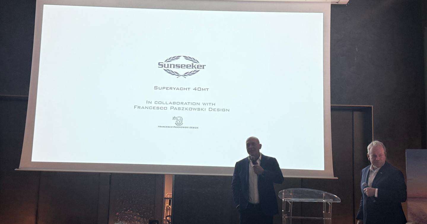 Marco Segato presenting Francesco Paszkowski's contribution with the shipyard on the 40M Superyacht project