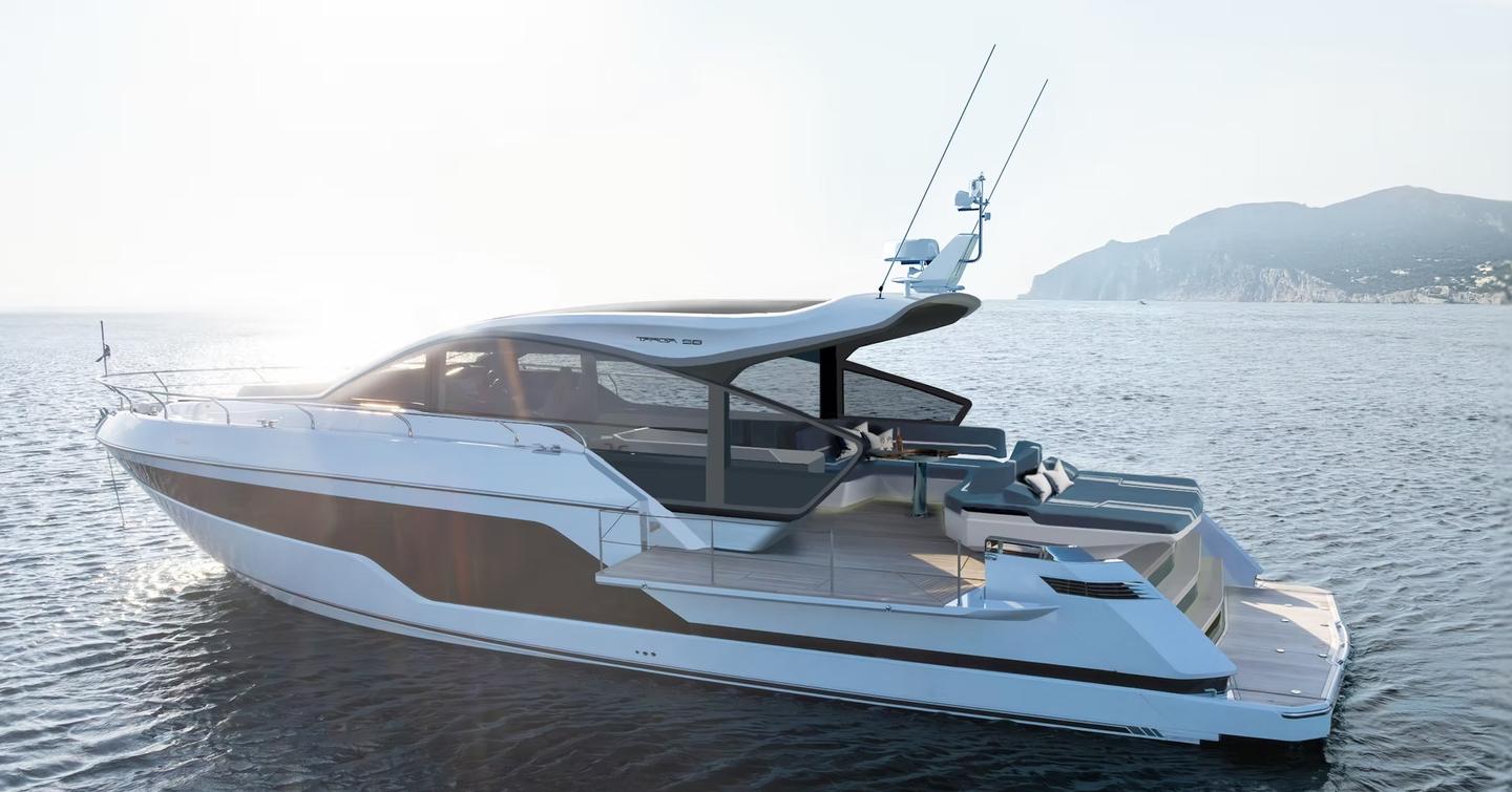 Fairline Targa 58 GTO motor yacht at anchor side view 