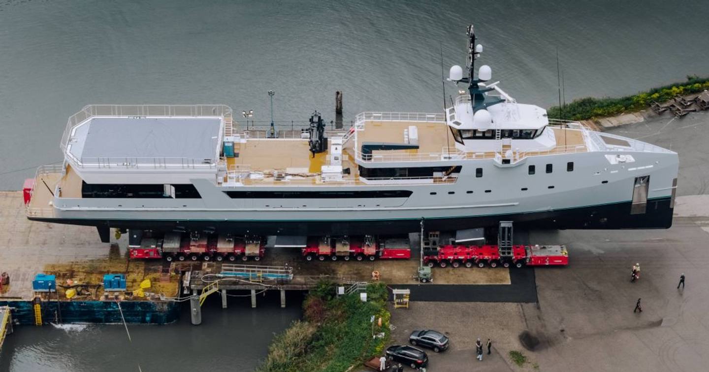 Damen superyacht Indratus at shipyard side view 