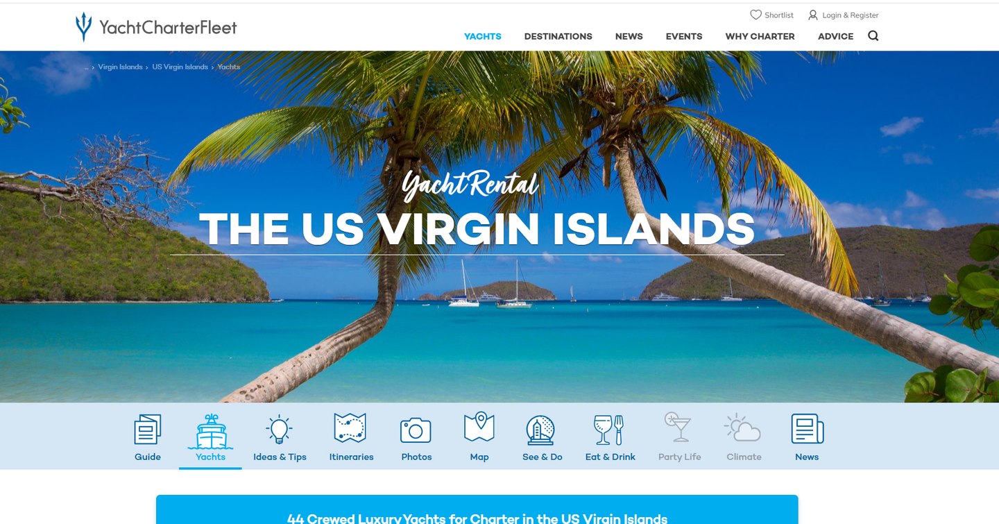 Screen grab of Worlds No.1 Yacht Charter Website
