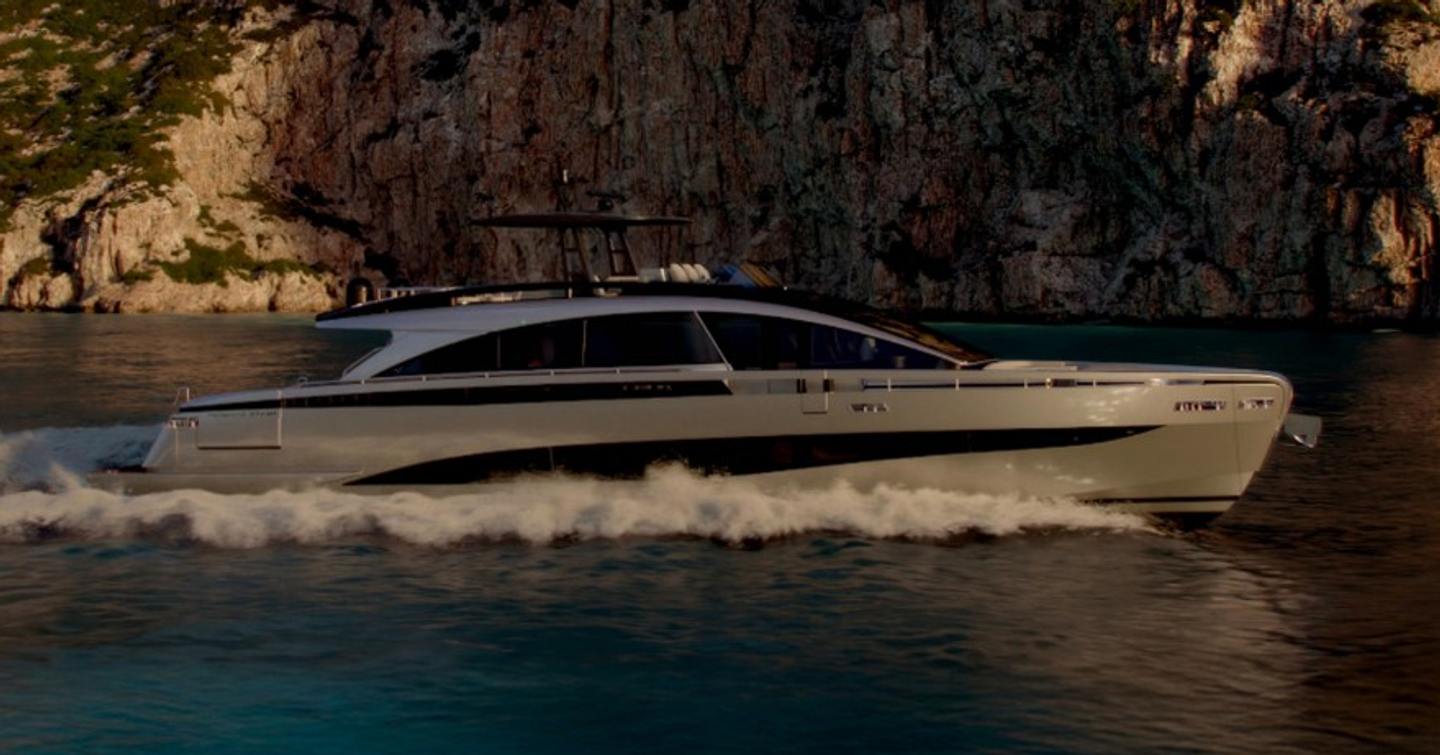 Rendering of Pershing GTX90 motor yacht under way 