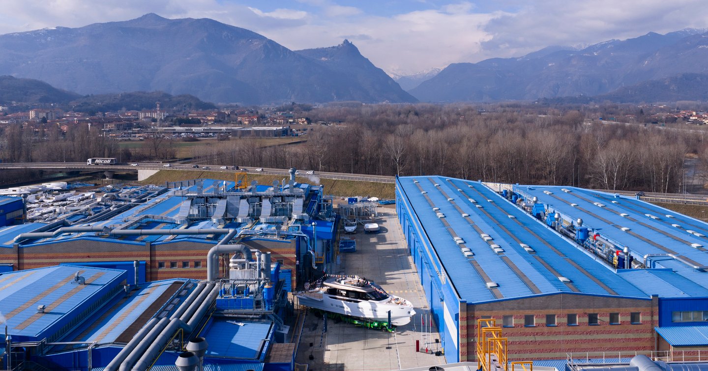 Wide shot of superyacht Eterna's launch ceremony