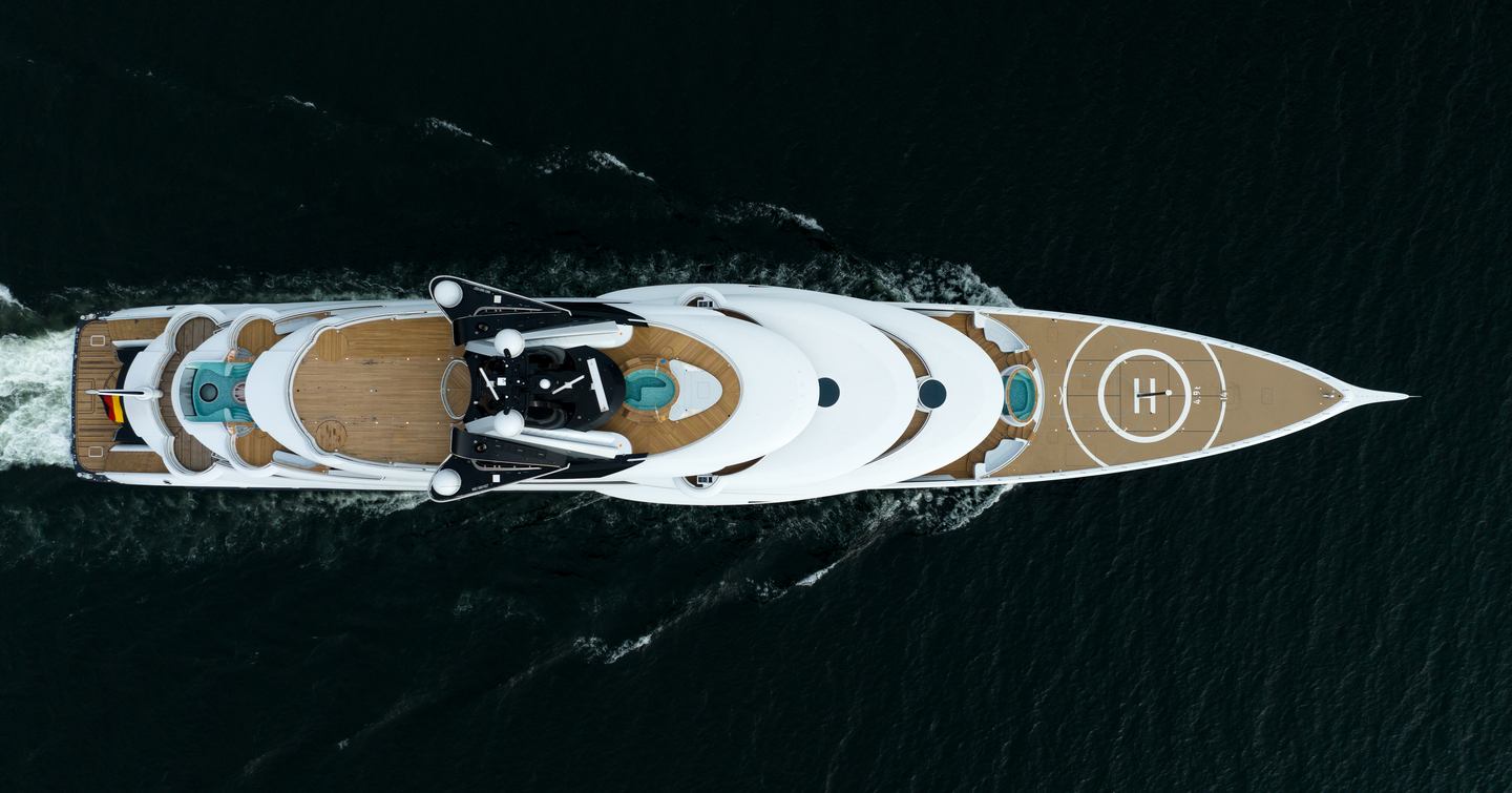 Aerial of superyacht Kismet under way
