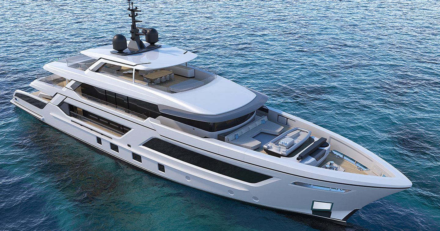 Rendering of RJ 155 motor yacht at anchor 