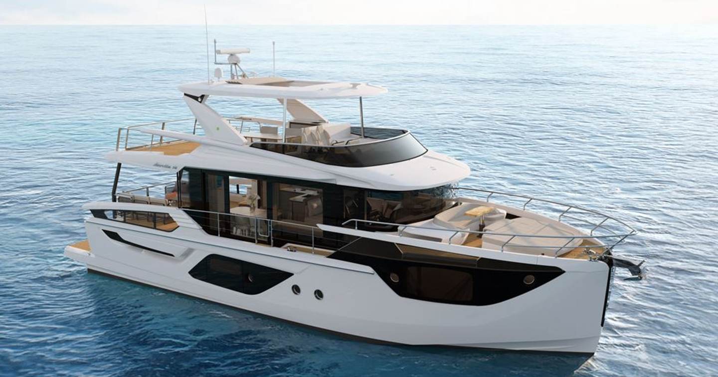 Absolute Navetta 58 yacht at anchor side view 