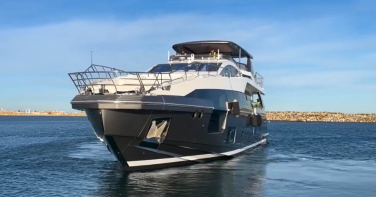 Azimut motor yacht Lance East underway bow view 