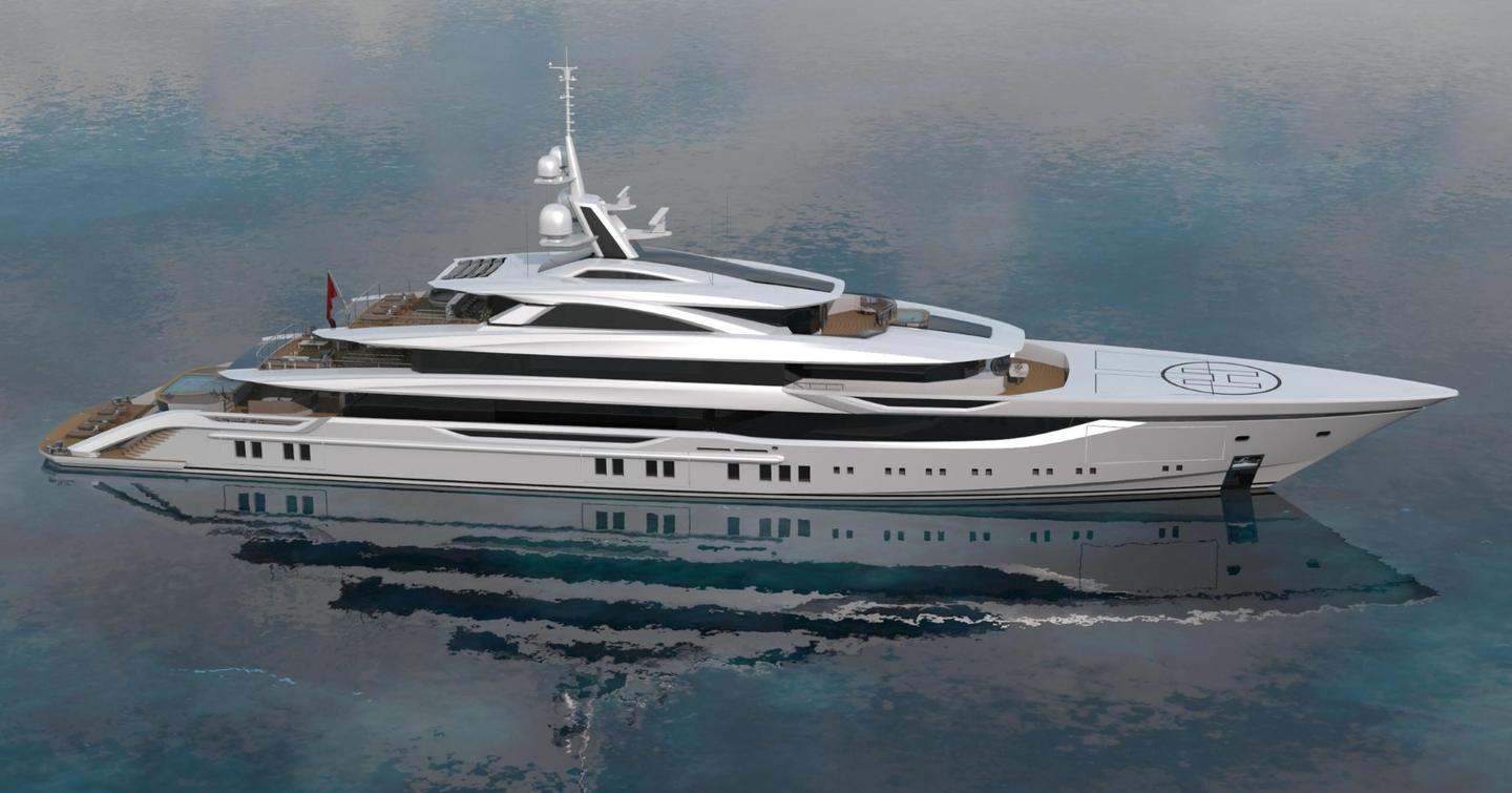 Rendering of the Bilgin 282 superyacht at anchor 