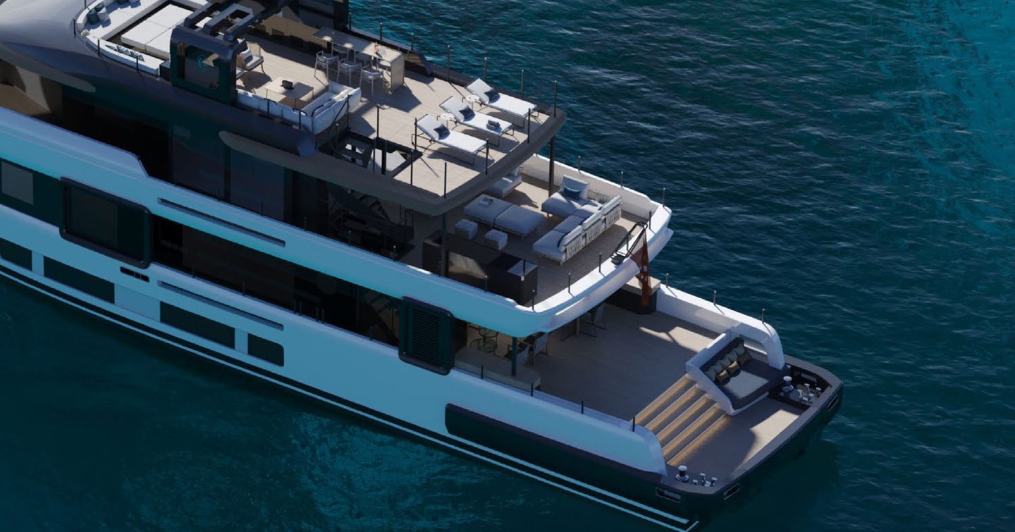 Rendering of explorer yacht Amiga aft decks