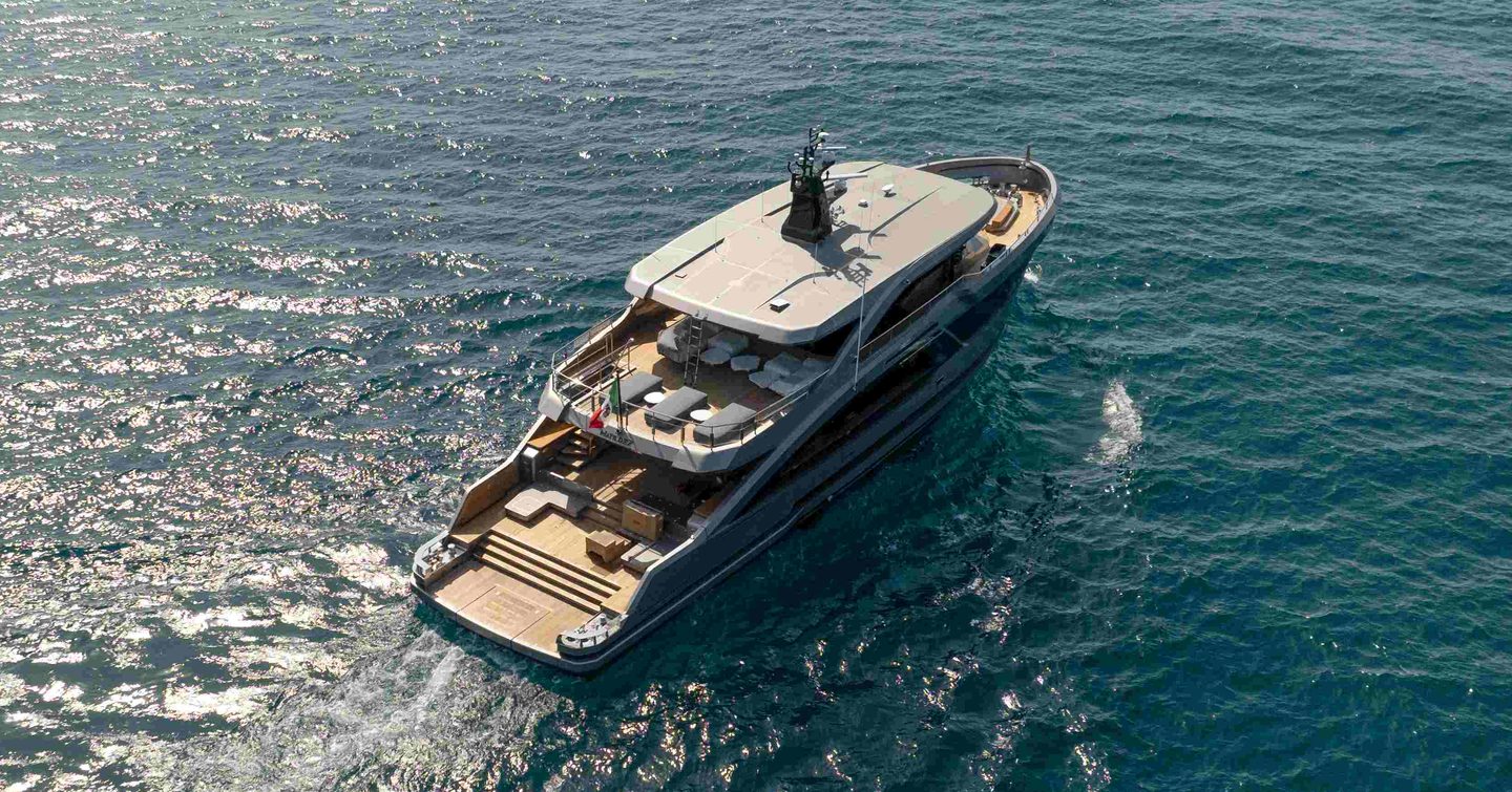 Aerial view of Antonini Navi Seamore 34 Crossover Yacht Matilde7 under way