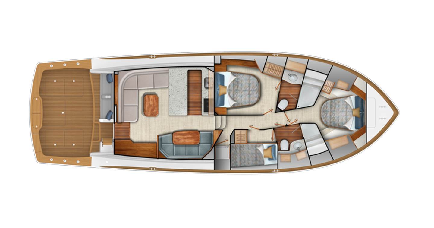 Viking 50 Convertible sketch of accommodation and layout