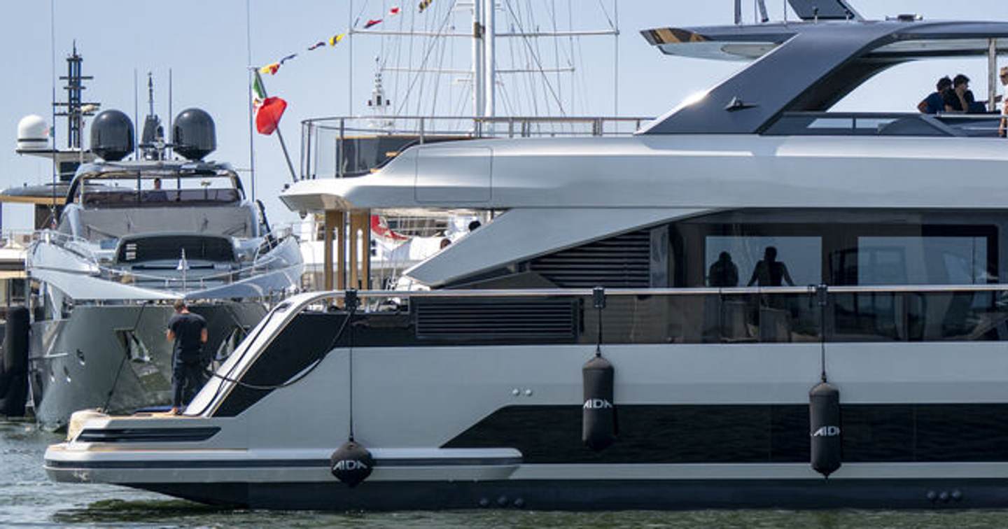 Maiora first M30 yacht at anchor stern view 