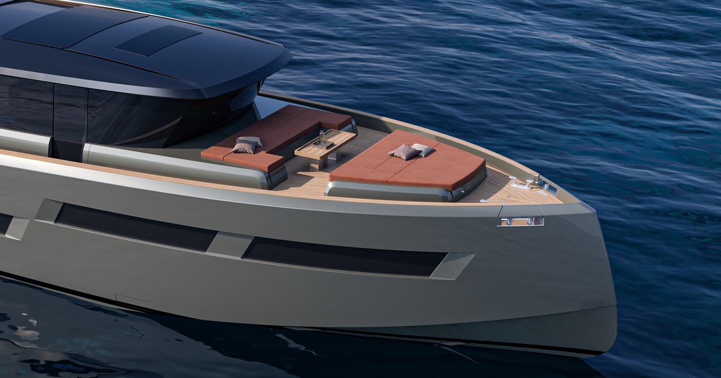 Pardo GT65 motor yacht at anchor bow close up 