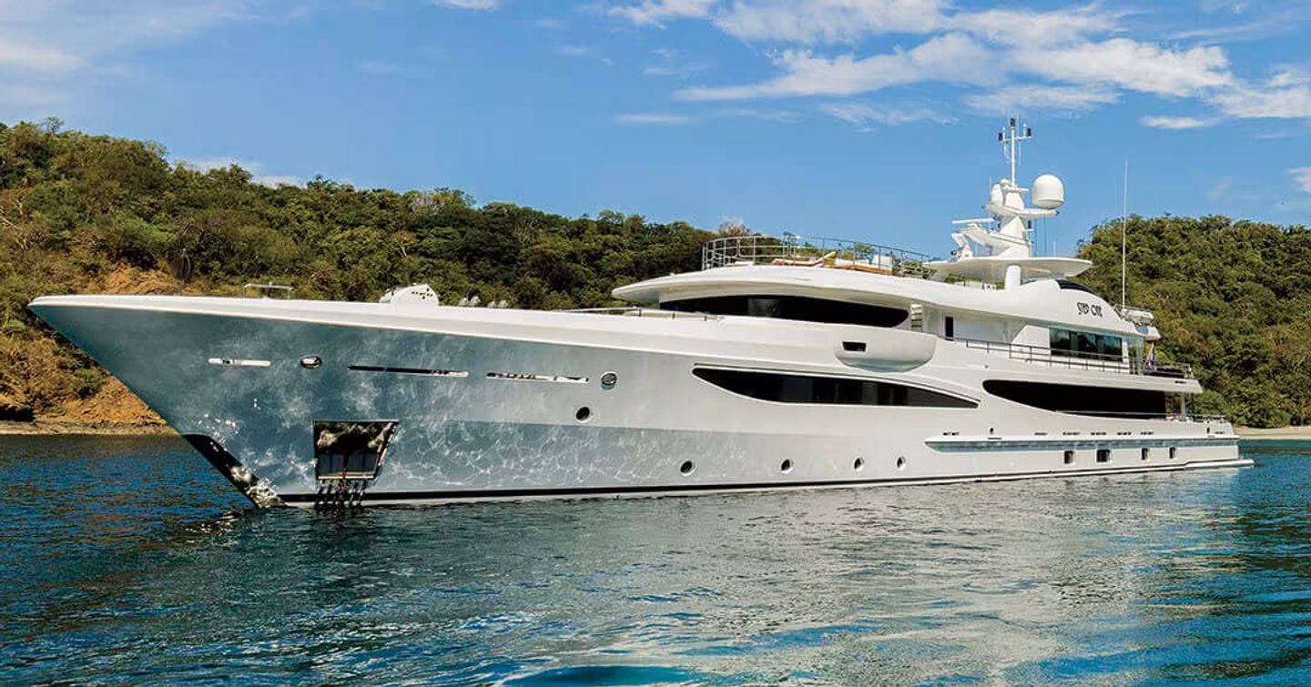 Amels superyacht Step One at anchor bow view 