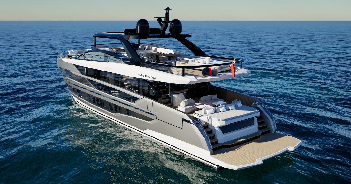 Pearl 100 Hybrid motor yacht at anchor 