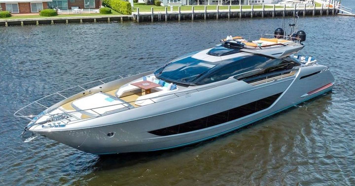 Riva motor yacht Tango Whiskey at anchor side view 