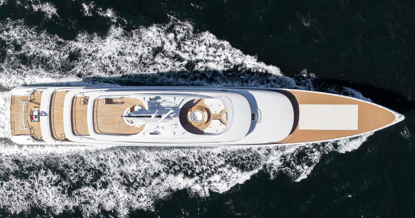 Feadship superyacht Milky Way underway aerial view 