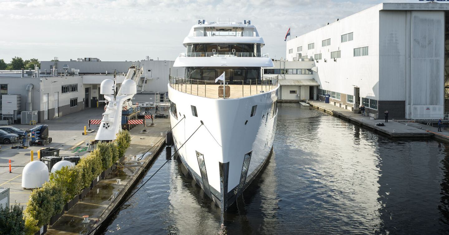  Feadship 716 superyacht at shipyard foredeck view 