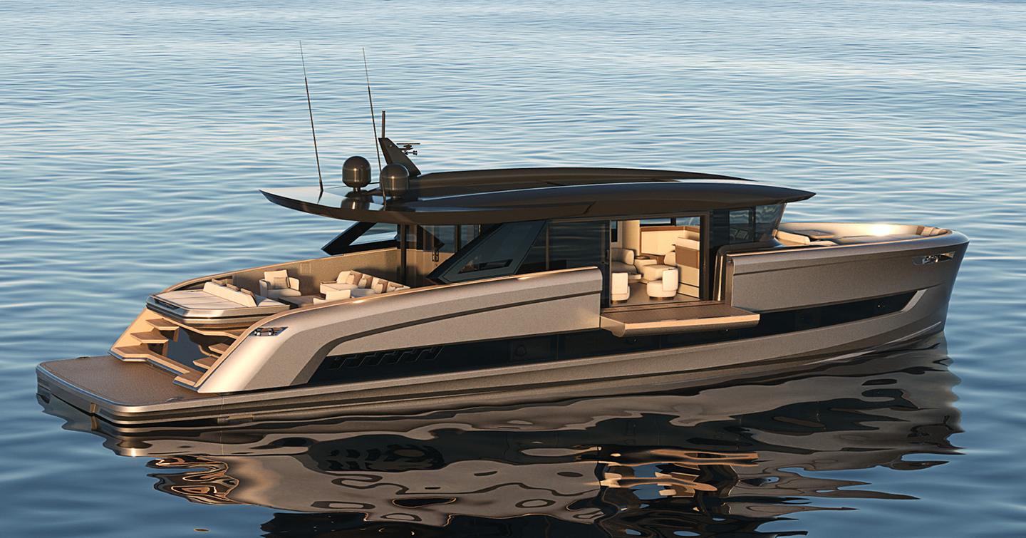 Solaris Power 70 Grand Coupé motor yacht at anchor side view 