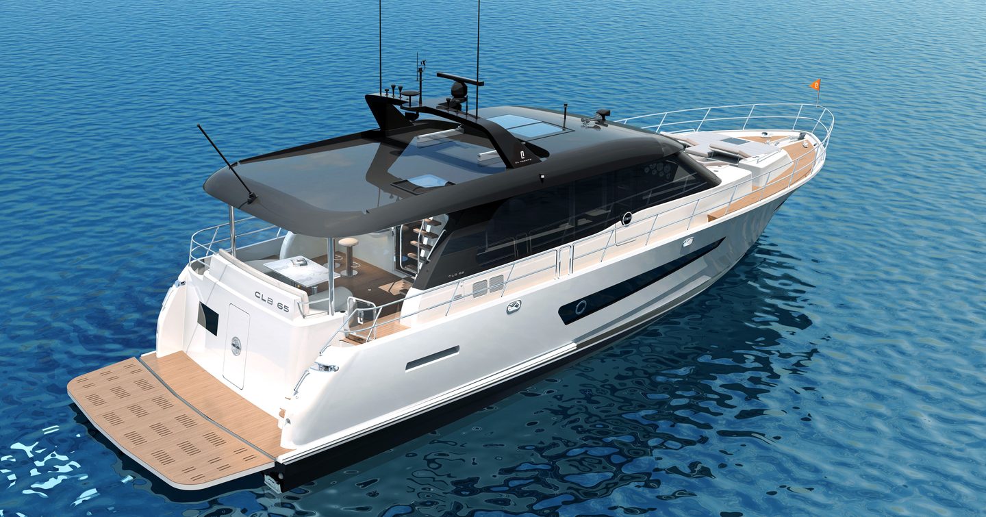 Rendering of CL Yachts CLB65 SUV boat at anchor