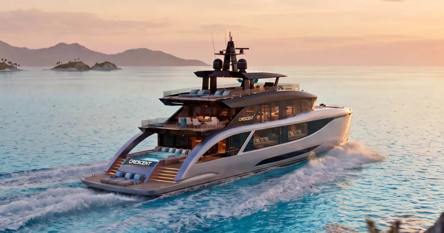 Crescent CCY110 yacht rendering of yacht underway stern view 