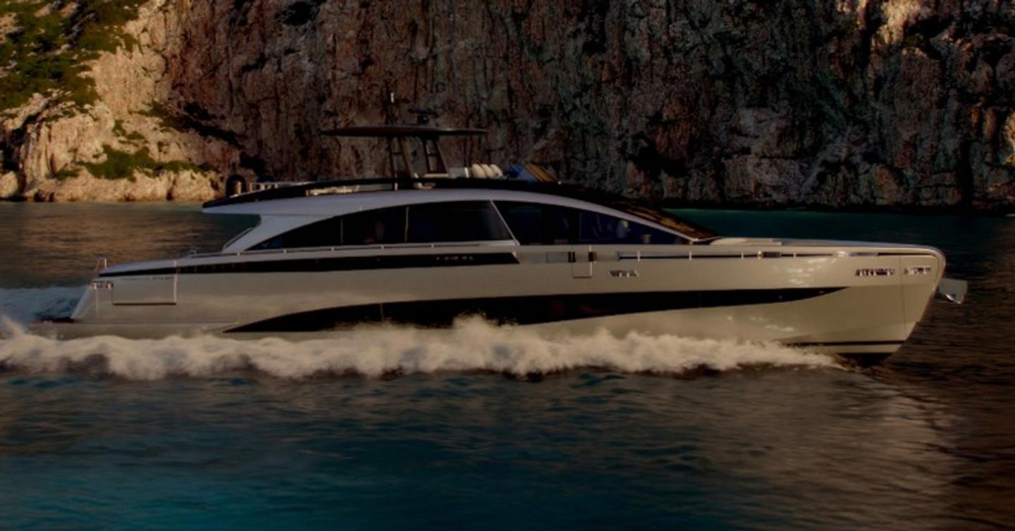 Rendering of Pershing GTX90 motor yacht under way 