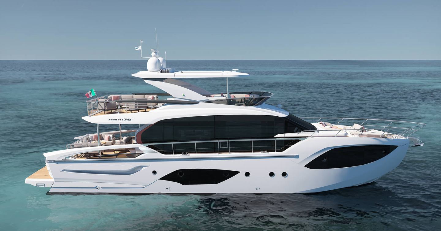 Absolute 70 FLY motor yacht at anchor